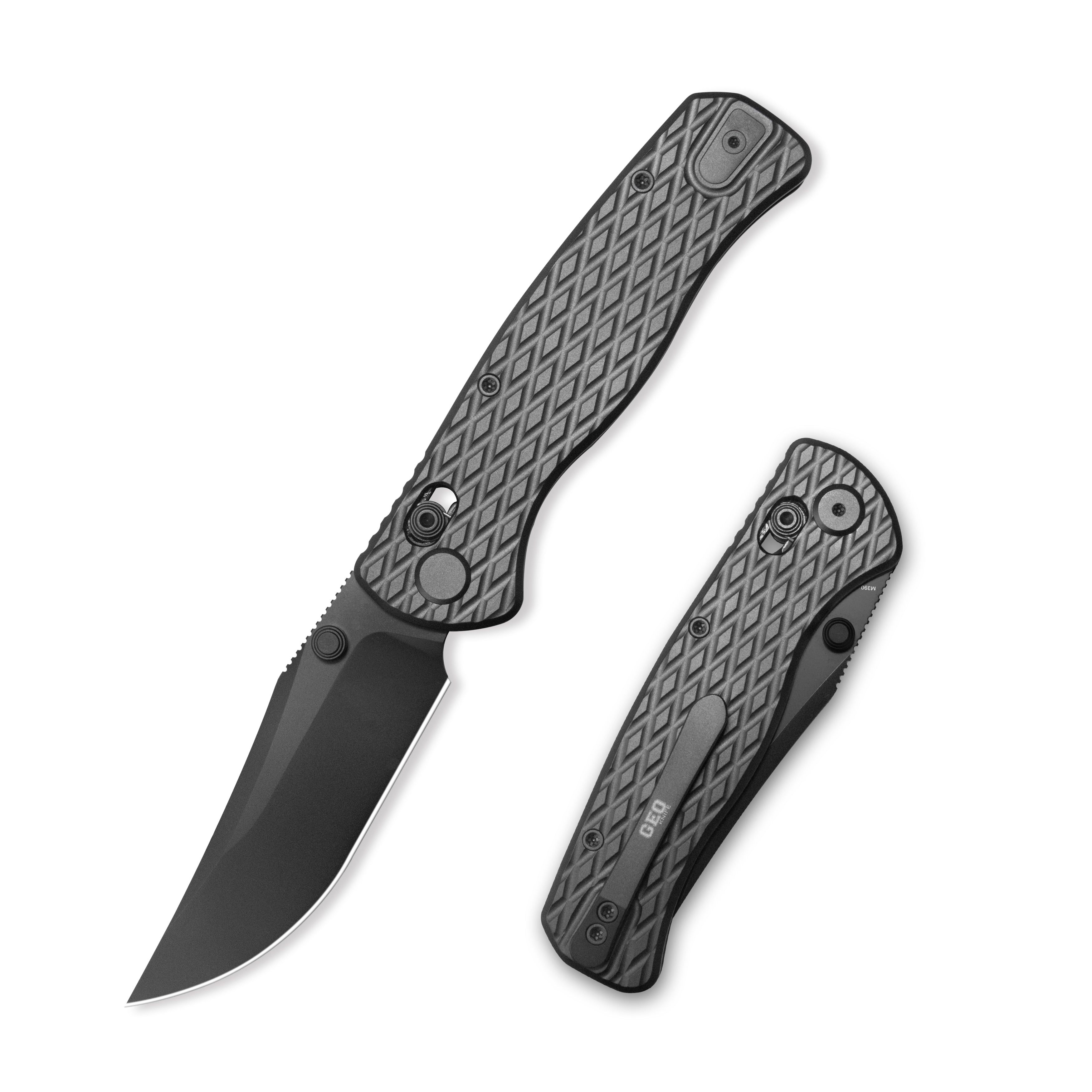 GEO Knife Sharp Shadow Axis lock Folding Knife Black DLC 6AL4V Titanium Handle 3.3" Black DLC Bohler M390 Blade GEO2504B