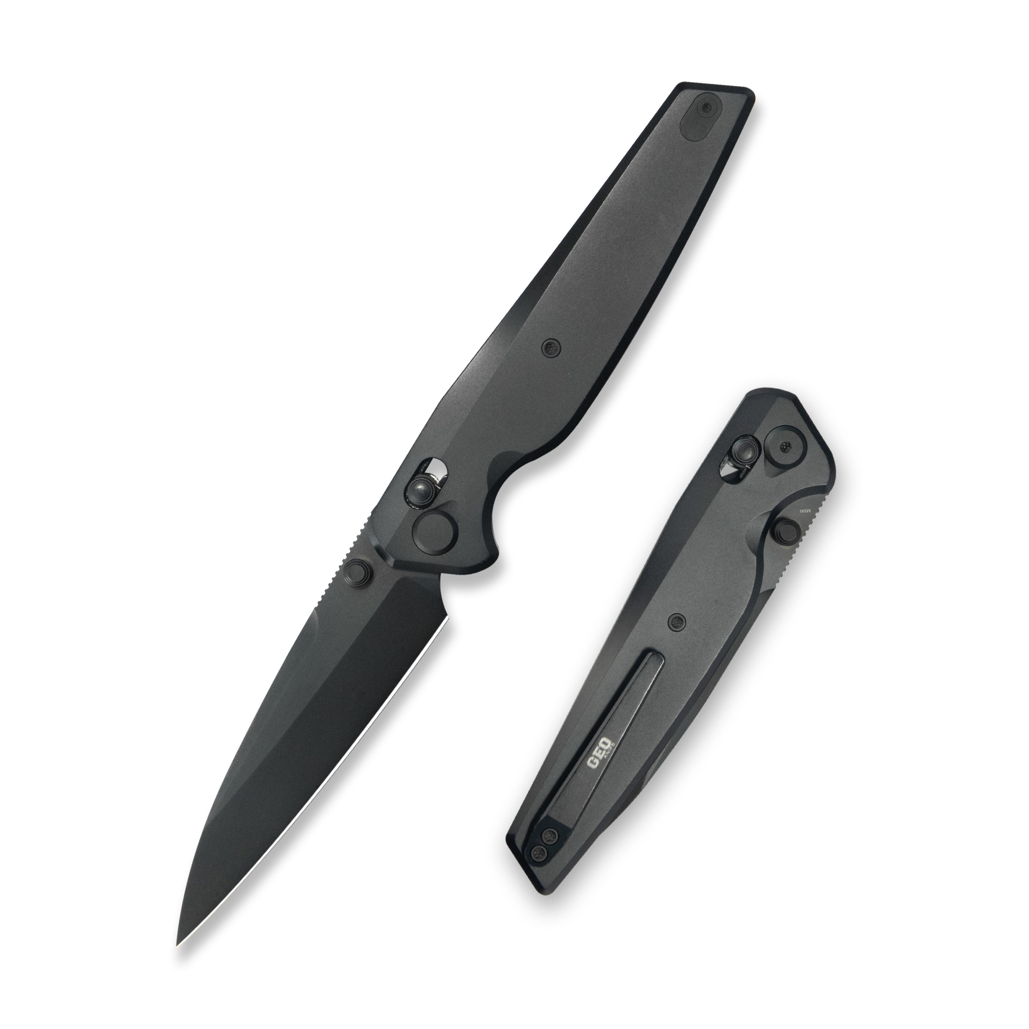 Geo knife FANTASM Axis lock Folding Knife Black 6AL4V Titanium Handle 3.9" Black DLC Bohler M390 Blade GEO2505C