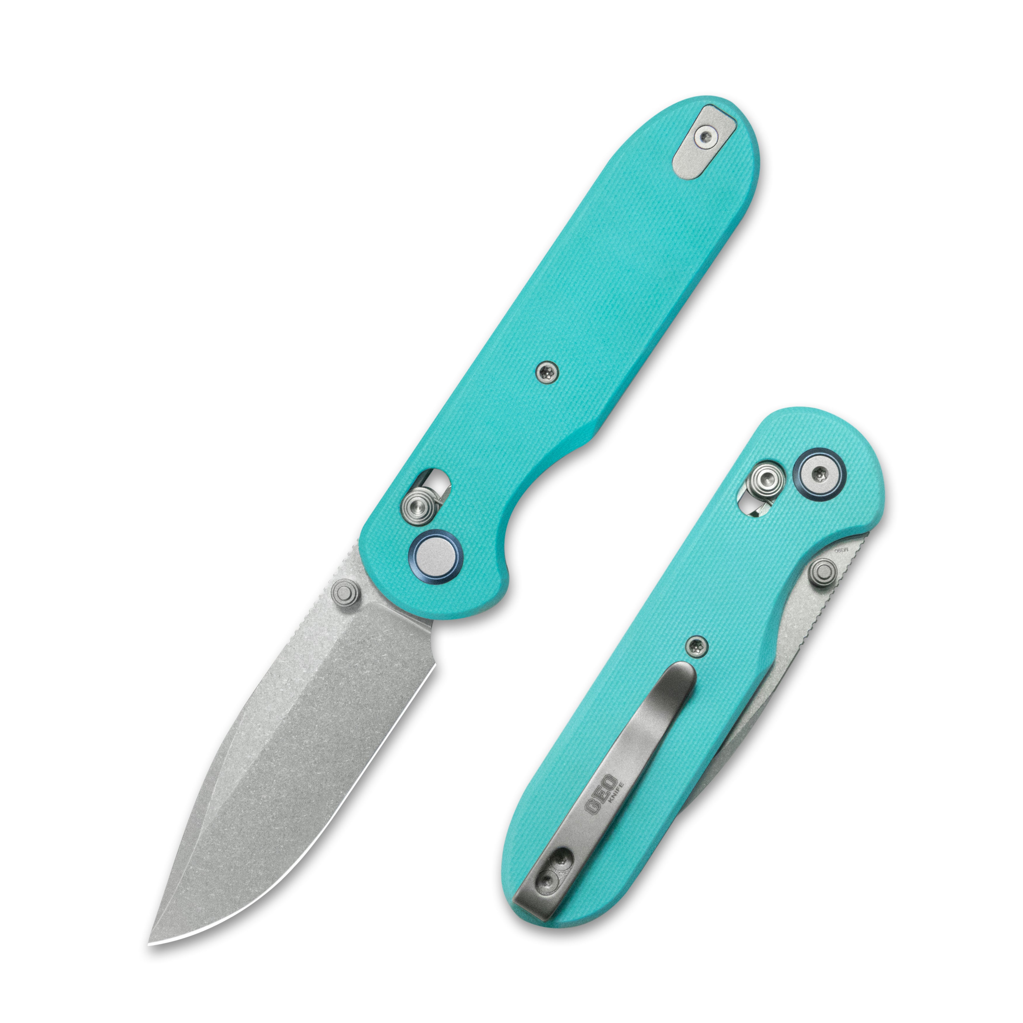 GEO Knife Ethereal Cutter Axis lock Folding Knife Tiffany Blue G10 Handle 3.0" Stonewash Bohler M390 Blade GEO2402G