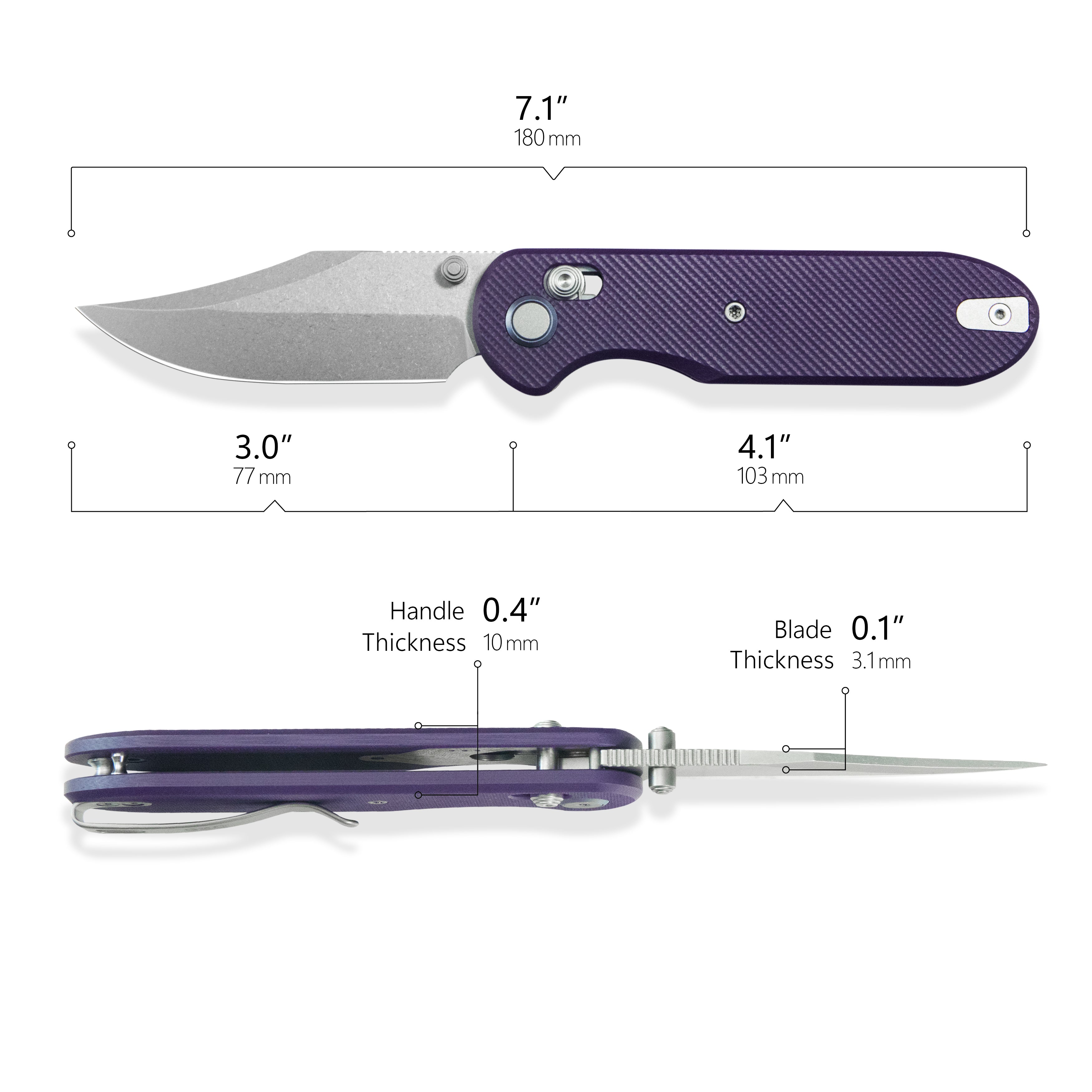 GEO Knife Ethereal Cutter Axis lock Folding Knife Purple G10 Handle 3.0" Stonewash Bohler M390 Blade GEO2401L