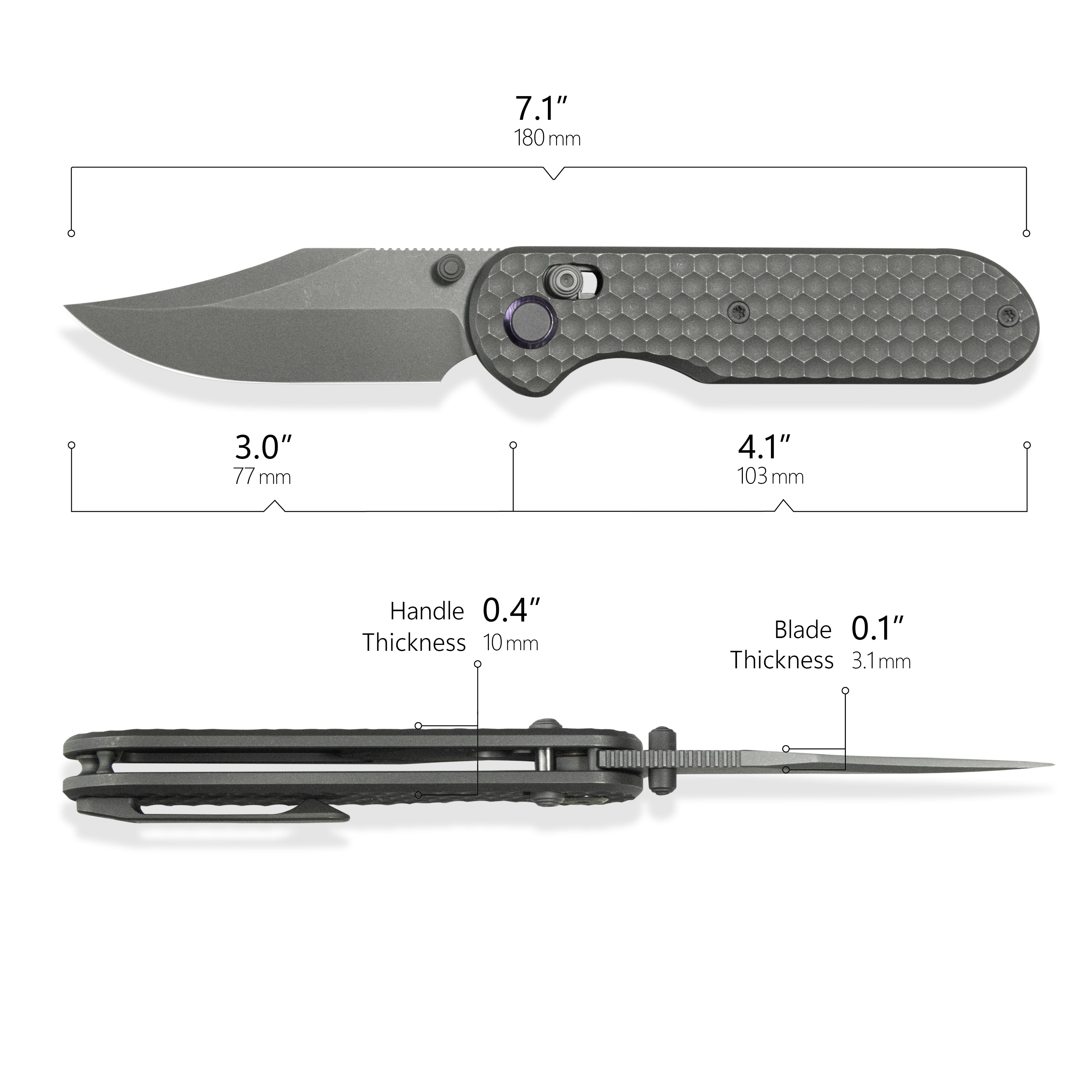 GEO Knife Ethereal Cutter Axis lock Folding Knife Gray 6AL4V Titanium Handle 3.0" Darkwash Bohler M390 Blade GEO2401C