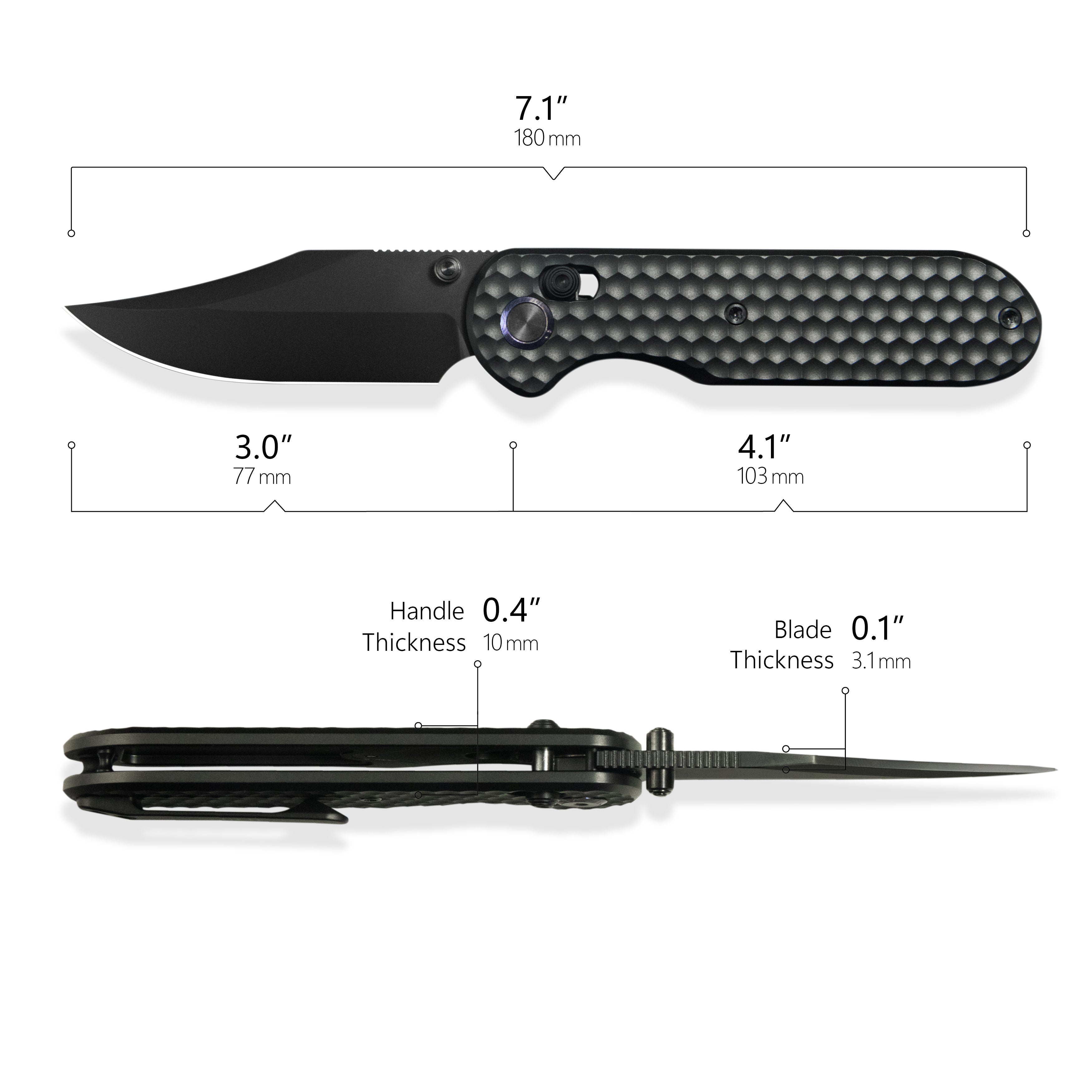 GEO Knife Ethereal Cutter Axis lock Folding Knife Black 6AL4V Titanium Handle 3.0" Black DLC Bohler M390 Blade GEO2401D