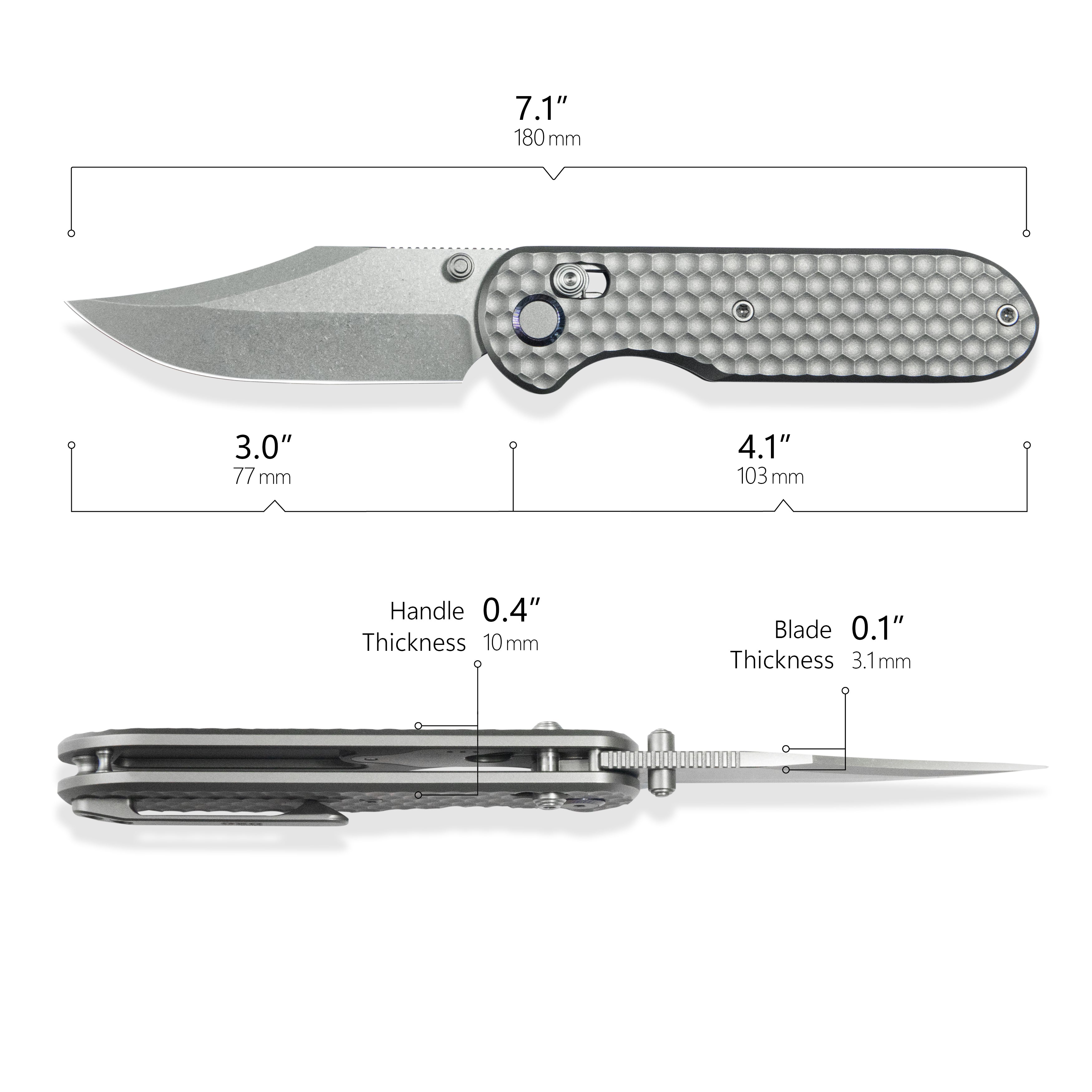 Geo knife Ethereal Cutter Axis lock Folding Knife Gray 6AL4V Titanium Handle 3.0" Stonewash Bohler M390 Blade GEO2401A