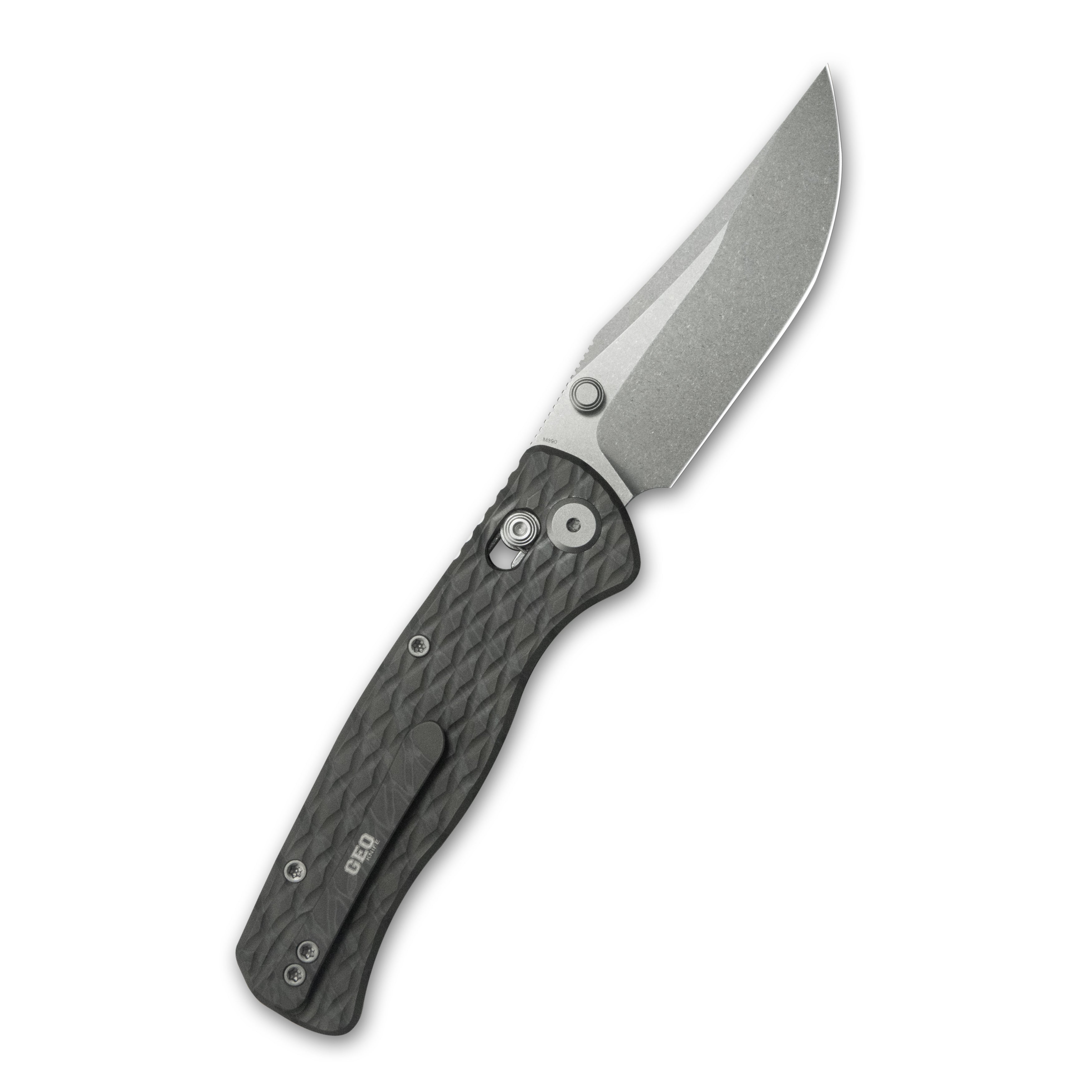 Geo knife Sharp Shadow Axis lock Folding Knife  Tiger Stripe Pattern Flamed 6AL4V Titanium Handle 3.4" Stonewash Bohler M390 Blade GEO2504C