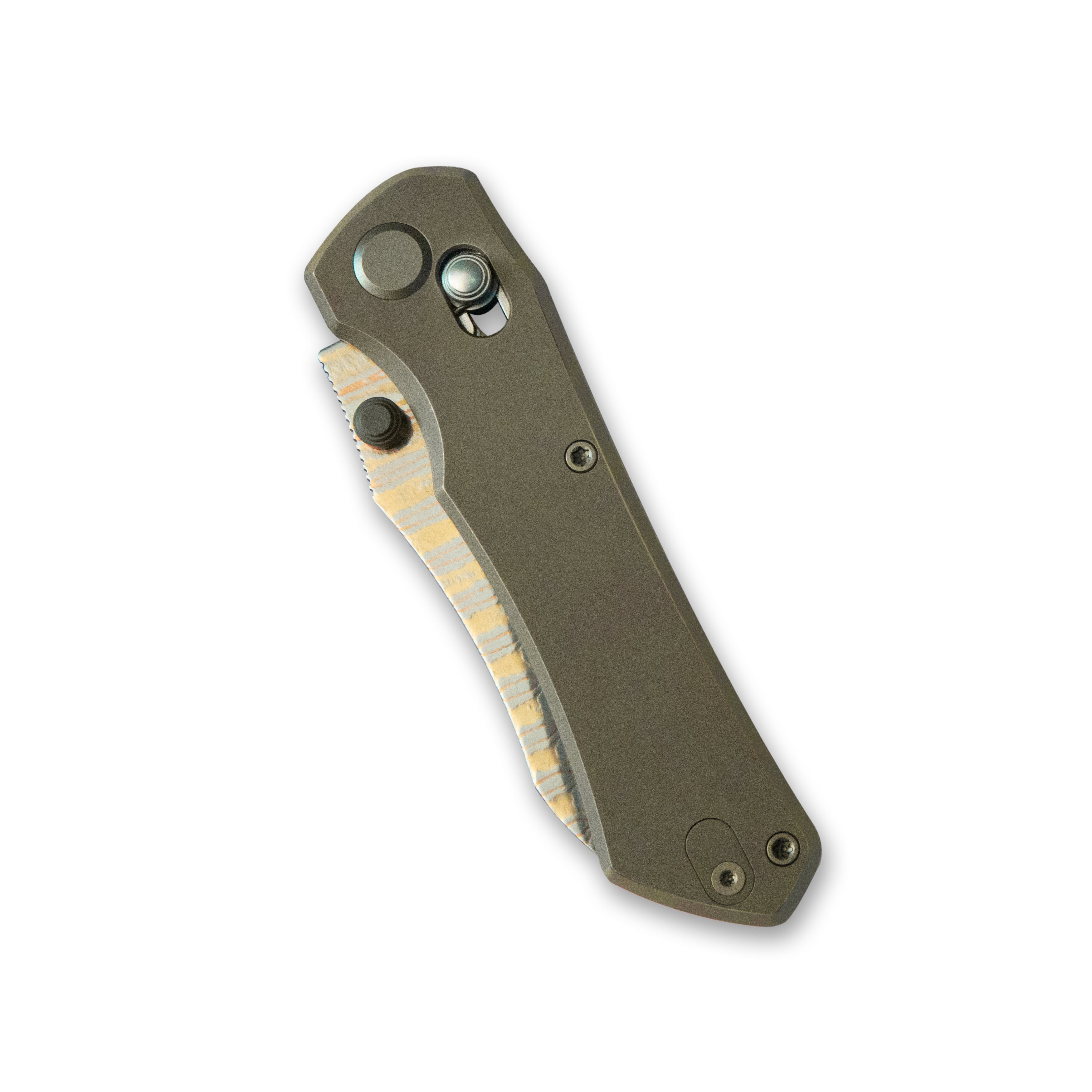 GEO Knife Komodo Axis lock Folding Knife Bronze 6AL4V Titanium Handle 3.1" Damascus Steel & Copper Blade（10Cr15CoMoV) GEO2509D