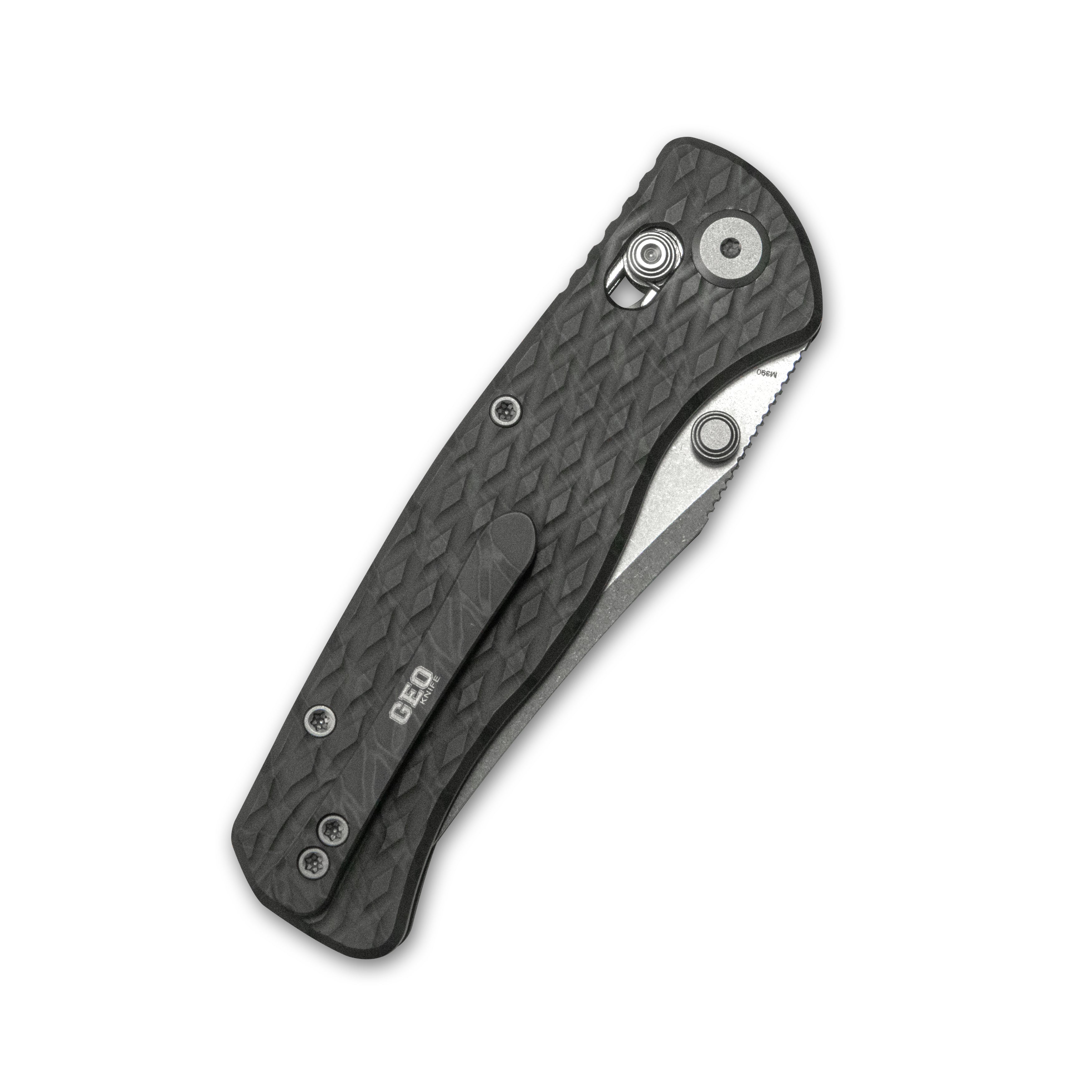 Geo knife Sharp Shadow Axis lock Folding Knife  Tiger Stripe Pattern Flamed 6AL4V Titanium Handle 3.4" Stonewash Bohler M390 Blade GEO2504C