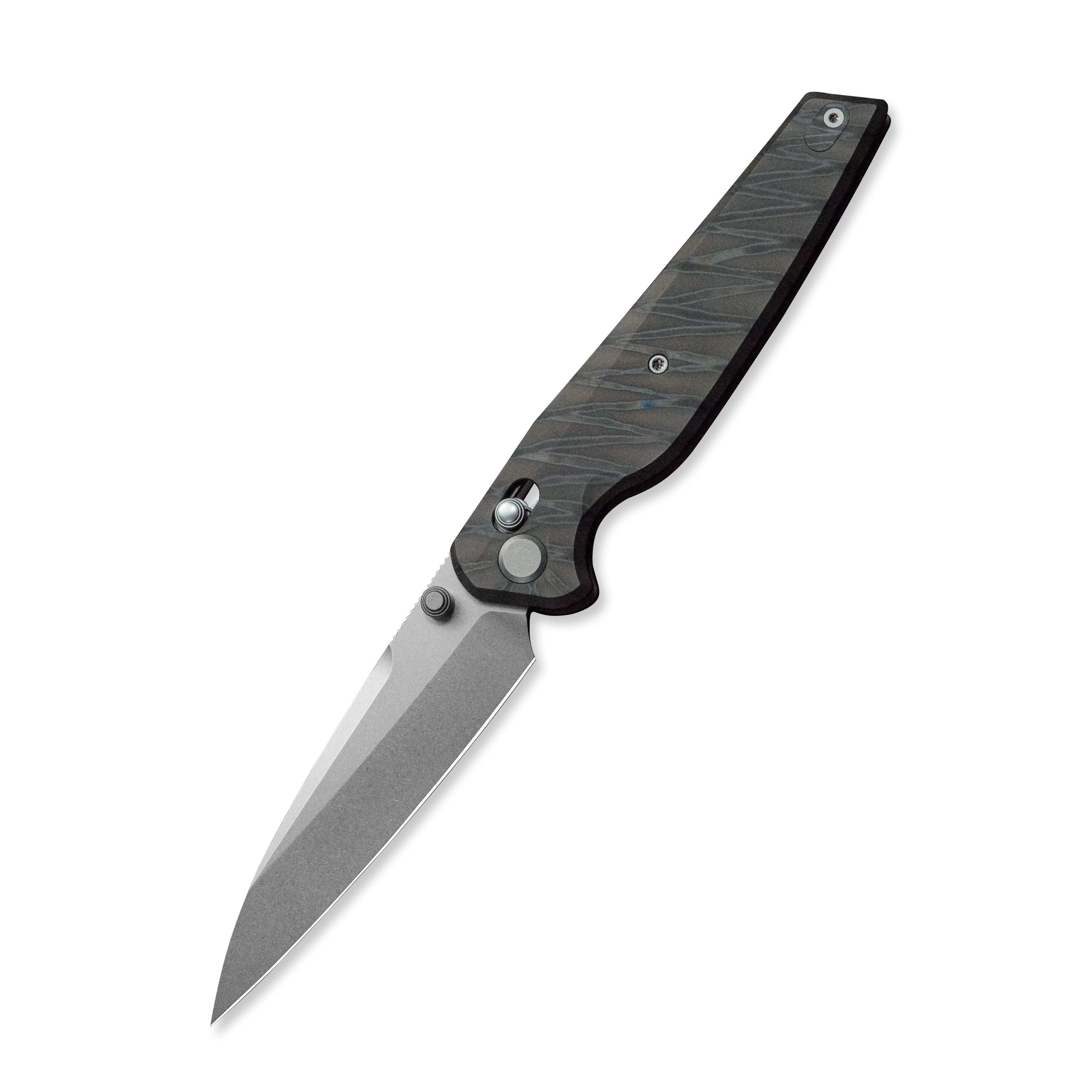 Geo knife FANTASM Axis lock Folding Knife Tiger Stripe Pattern Flamed  6AL4V Titanium Handle 3.9" Stonewash Bohler M390 Blade GEO2505B
