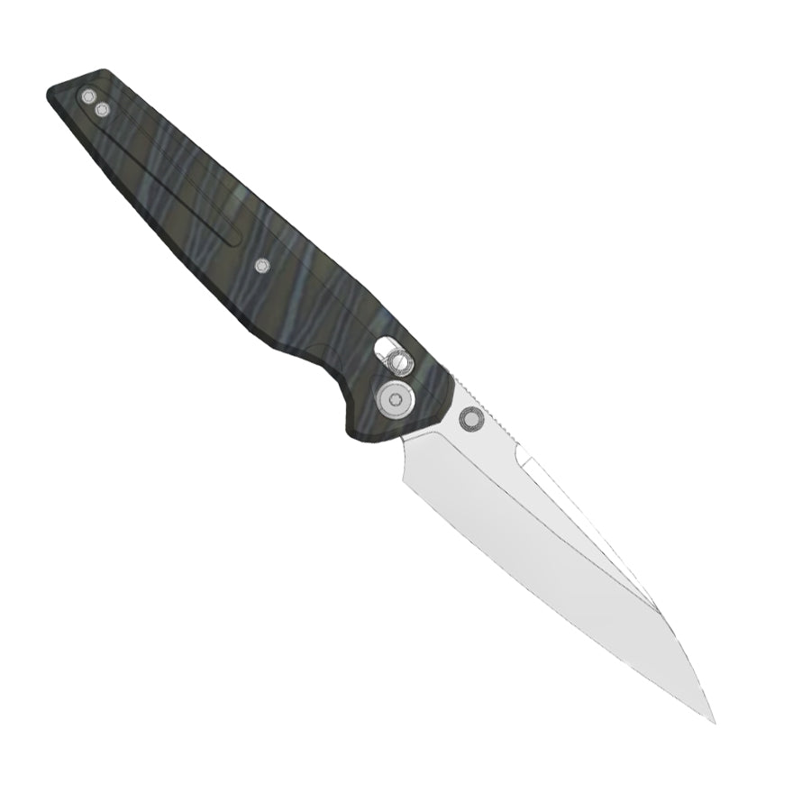 (Pre-order) : Geo knife FANTASM Axis lock Folding Knife Tiger Stripe Pattern Flamed  6AL4V Titanium Handle 3.9" Stonewash Bohler M390 Blade GEO2505B