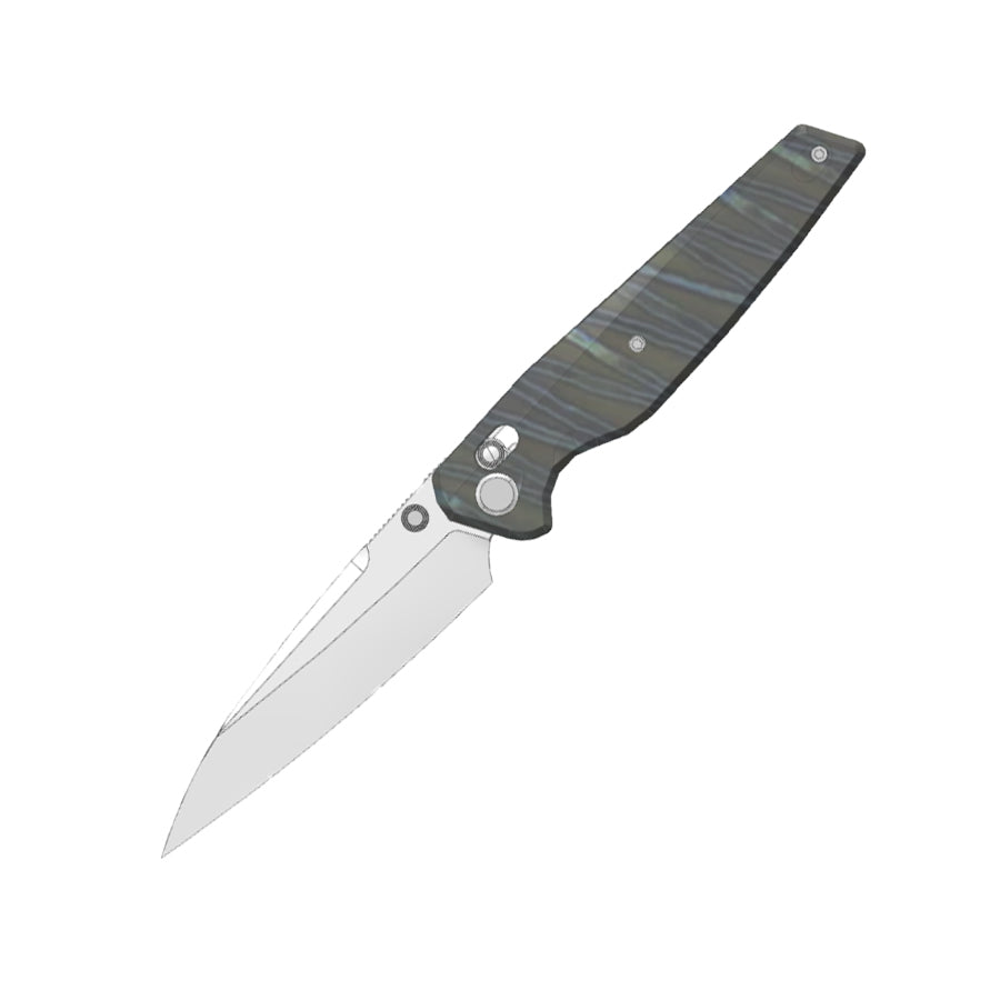 (Pre-order) : Geo knife FANTASM Axis lock Folding Knife Tiger Stripe Pattern Flamed  6AL4V Titanium Handle 3.9" Stonewash Bohler M390 Blade GEO2505B