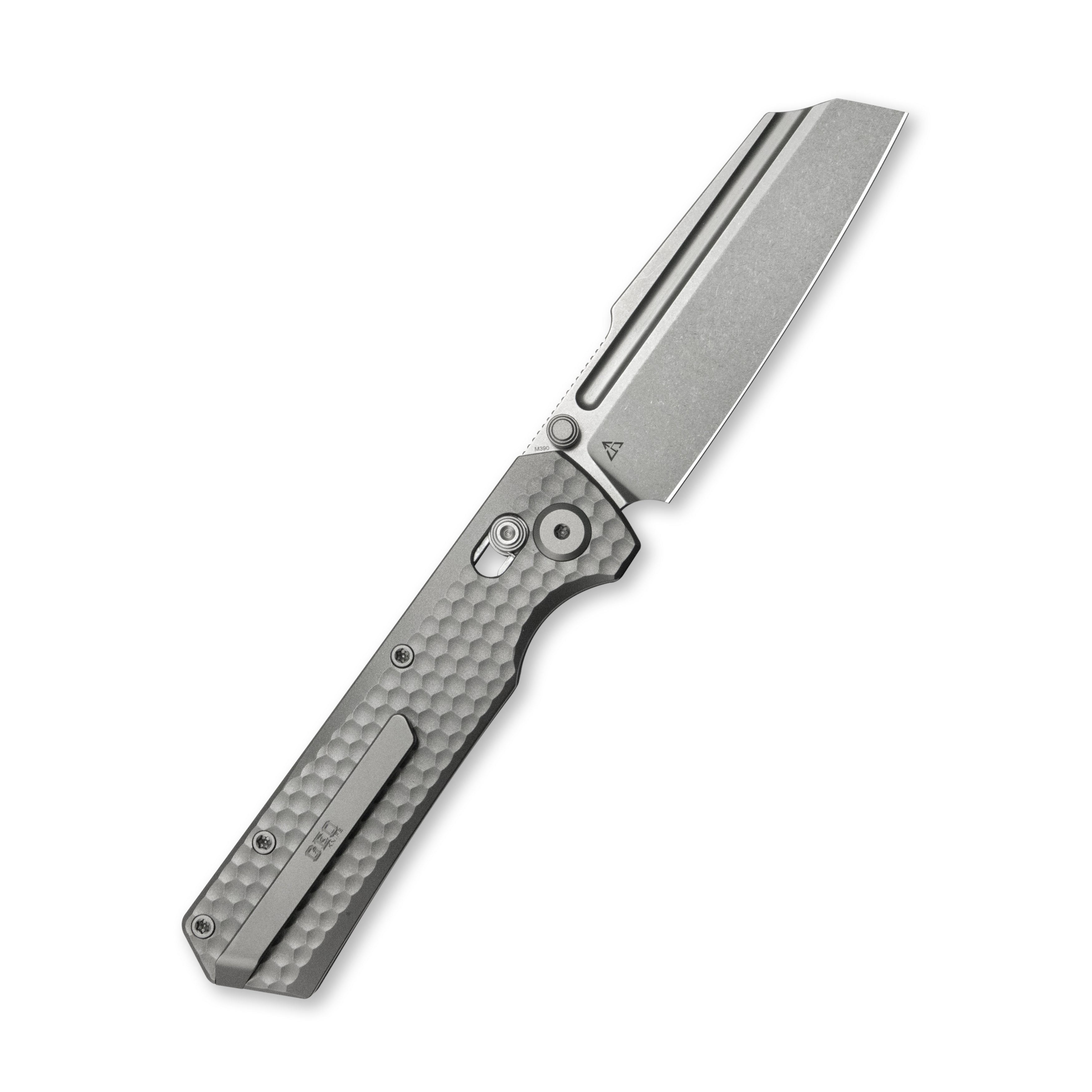 Geo knife Noxiz Axis lock Folding Knife Gray 6AL4V Titanium Handle 3.1" Stonewash Bohler M390 Blade GEO2506A