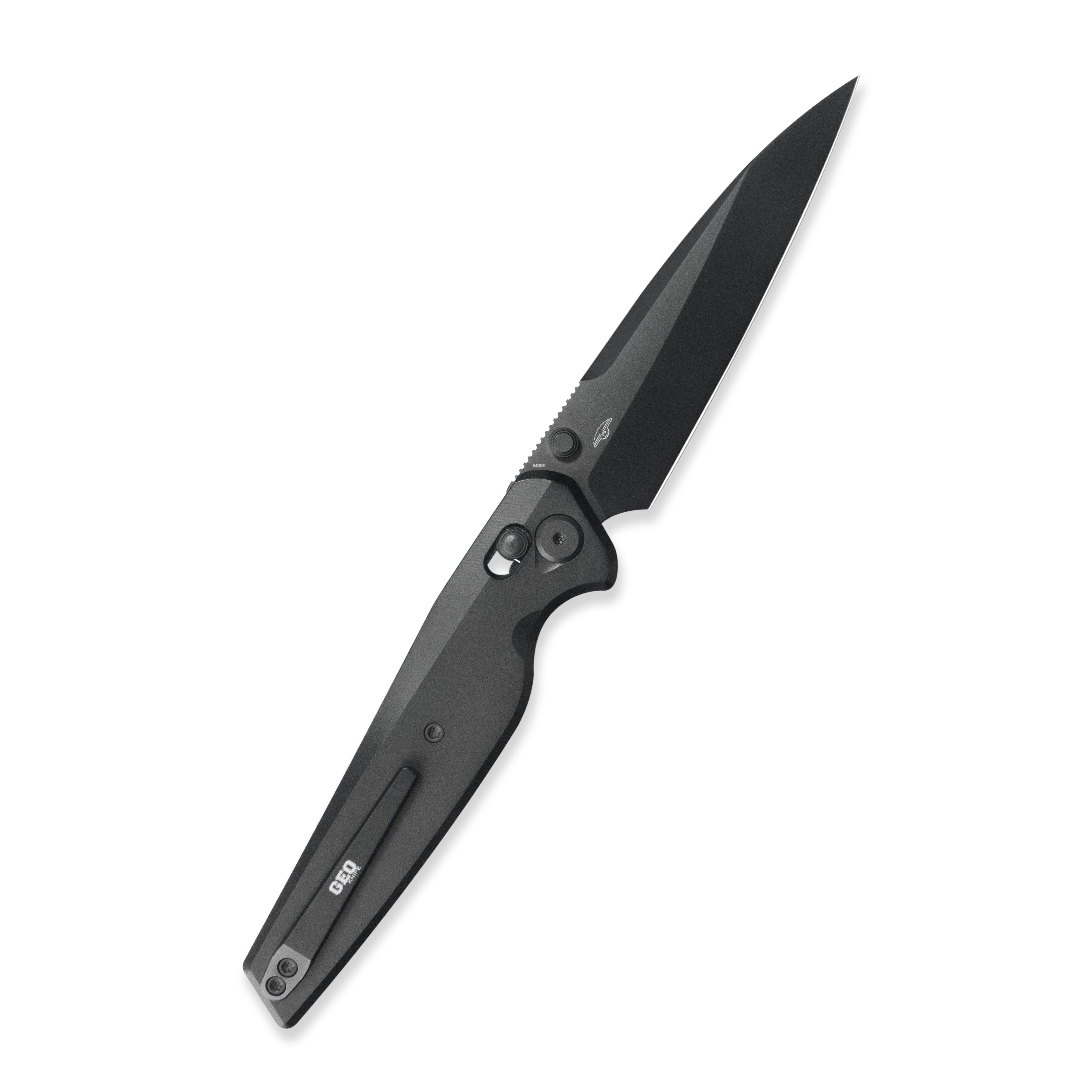Geo knife FANTASM Axis lock Folding Knife Black  6AL4V Titanium Handle 3.9" Black DLC Bohler M390 Blade GEO2505C