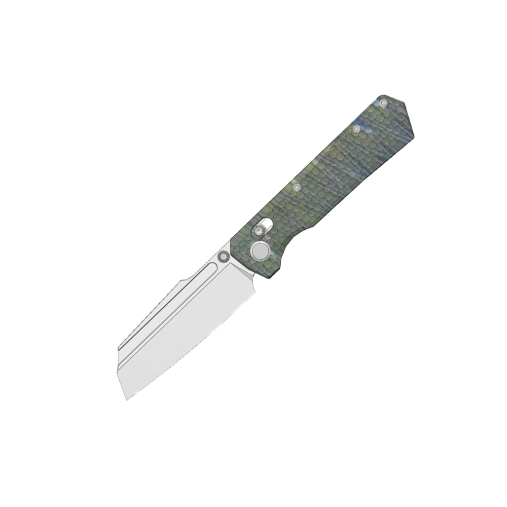 (Pre-order) : Geo knife Noxiz Axis lock Folding Knife Tiger Stripe Pattern Flamed 6AL4V Titanium Handle 3.1" Stonewash Bohler M390 Blade GEO2506B