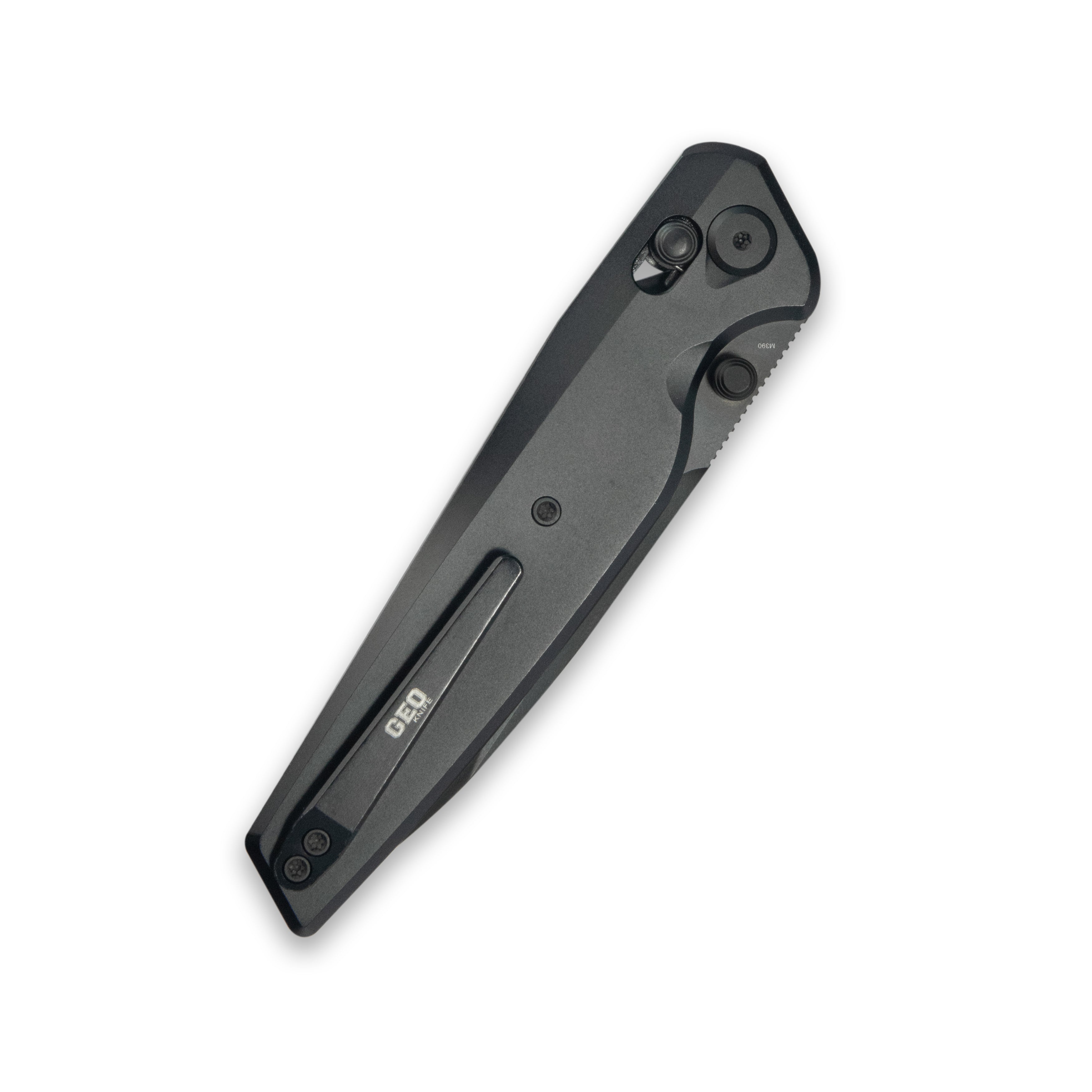 Geo knife FANTASM Axis lock Folding Knife Black  6AL4V Titanium Handle 3.9" Black DLC Bohler M390 Blade GEO2505C