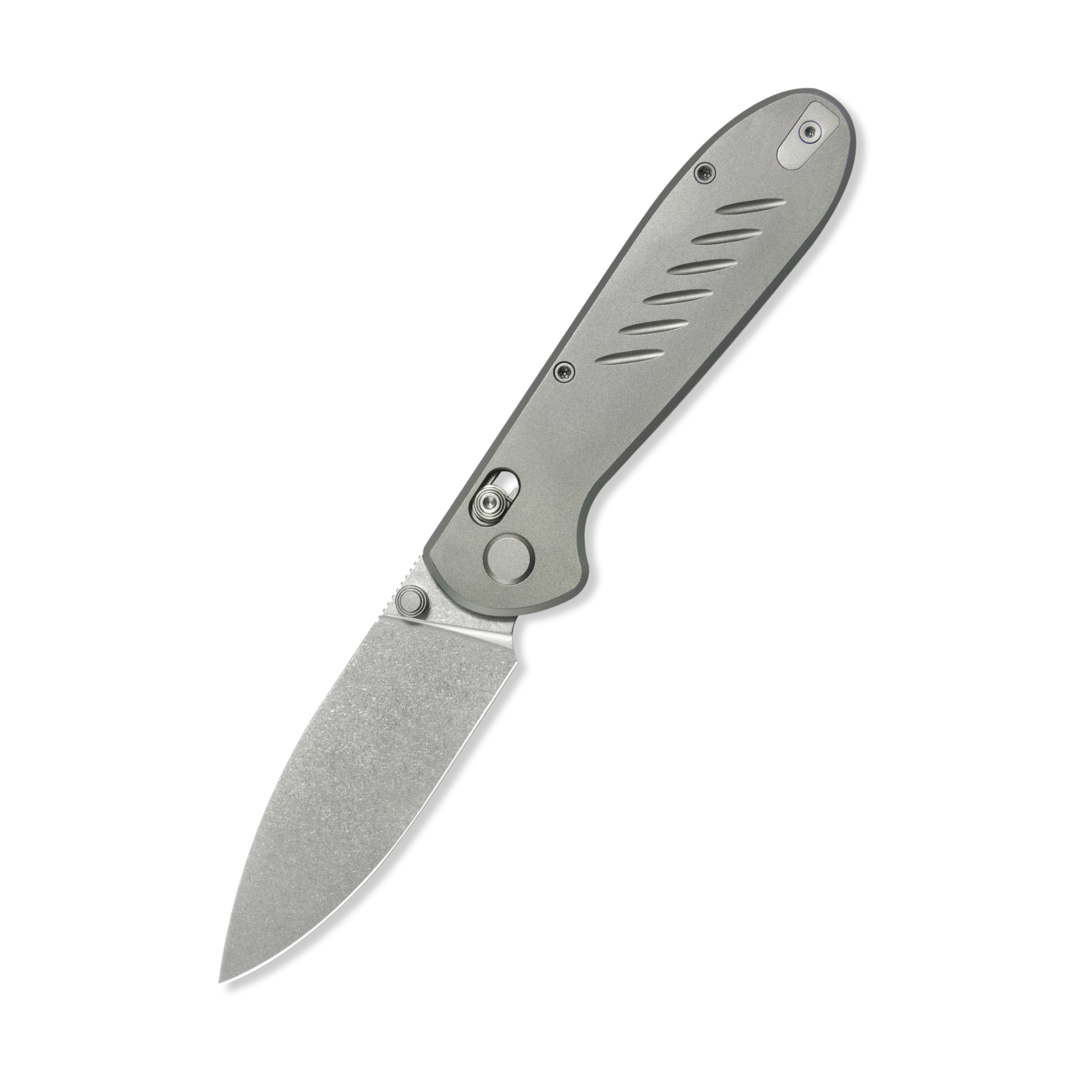 (Pre-order) : Geo knife Frost Axis lock Folding Knife Gray 6AL4V Titanium Handle 3.4" Stonewash Bohler M390 Blade GEO2501A