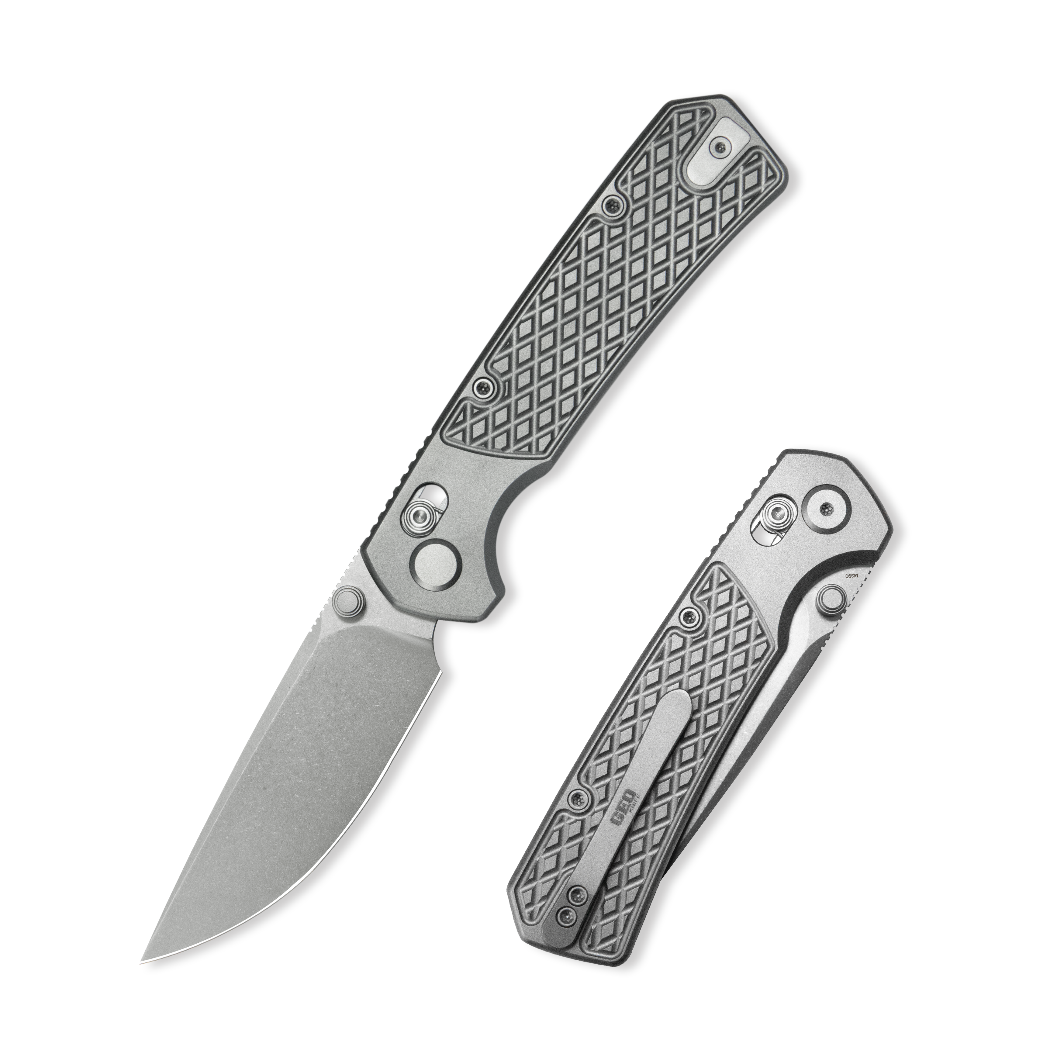 (Pre-order) : Geo knife Blaze Axis lock Folding Knife Gray 6AL4V Titanium Handle 3.3" Stonewash Bohler M390 Blade GEO2502A