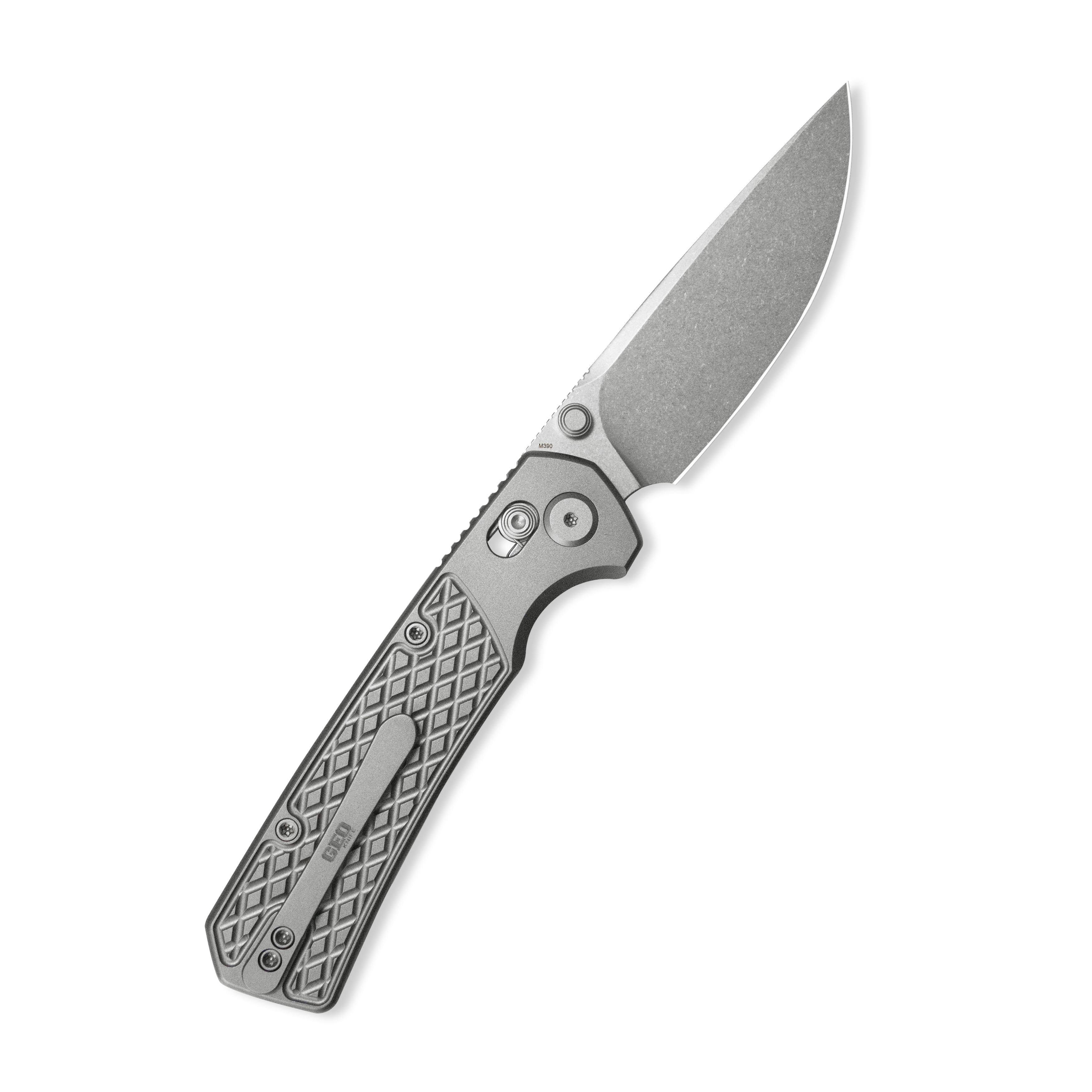 (Pre-order) : Geo knife Blaze Axis lock Folding Knife Gray 6AL4V Titanium Handle 3.3" Stonewash Bohler M390 Blade GEO2502A
